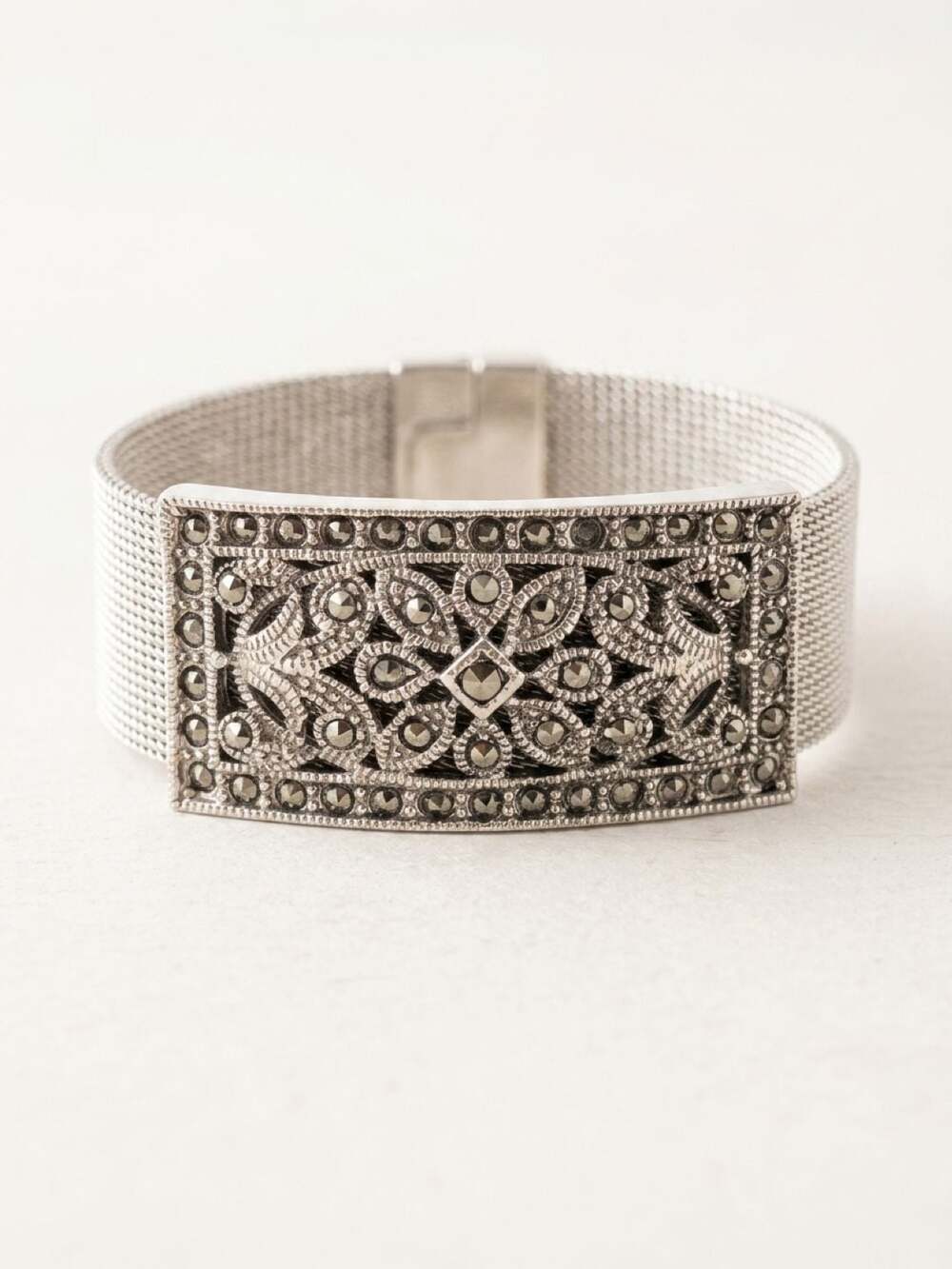 Marcasite Silver Tone Bracelet Art Deco Style
